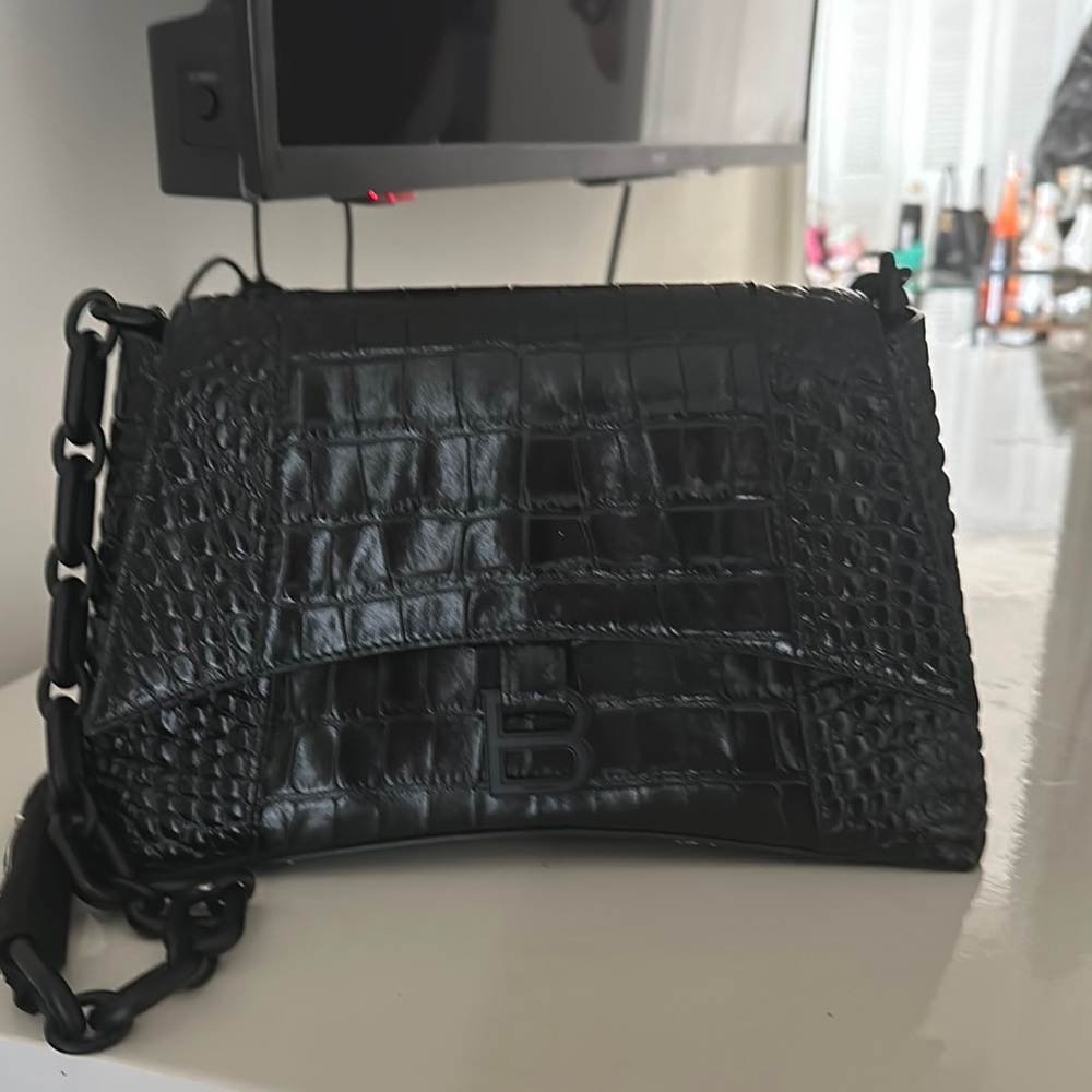 Black Crossbody Bag with Textured Surface and Medium Size
